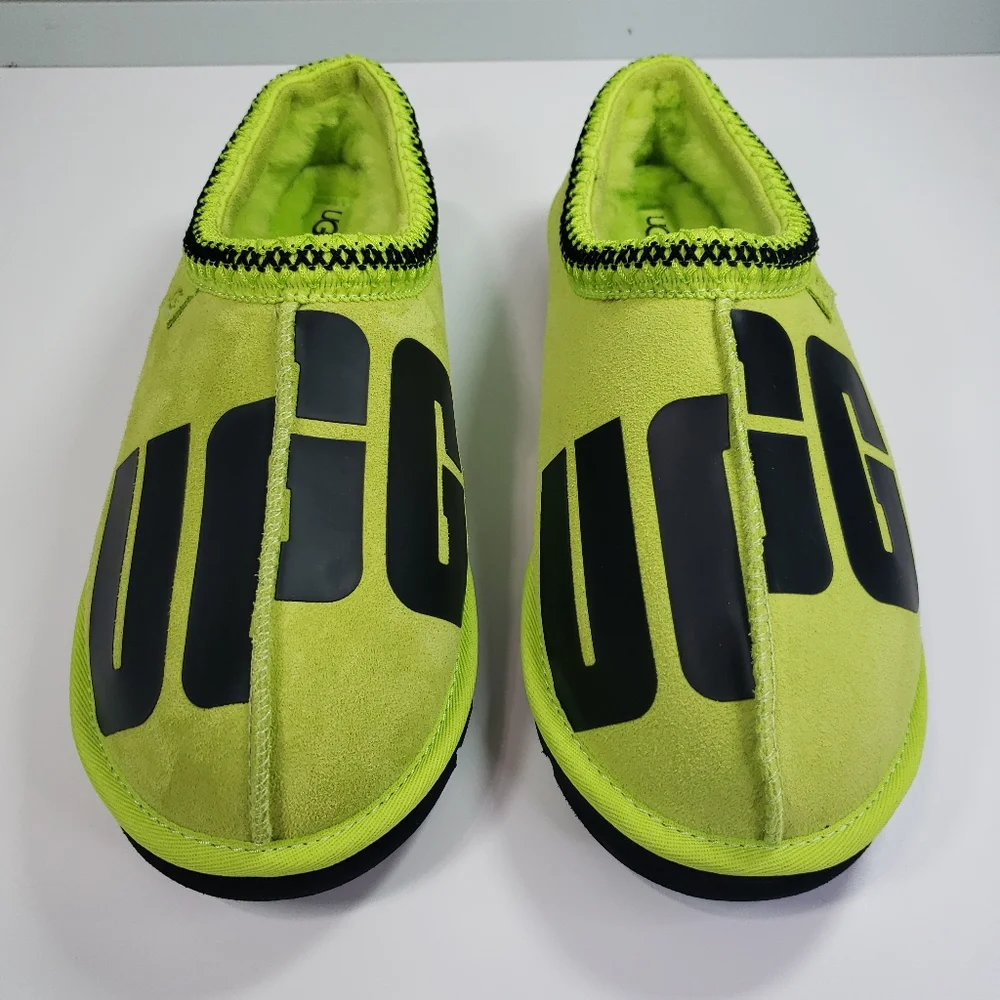 UGG Tasman Chopd Key Lime Black Neon Green Suede Wool Slippers Size Men's 11